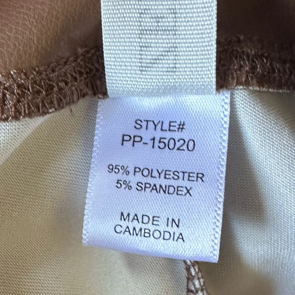 ZENANA brown faux leather high waist stretch leggings size Large